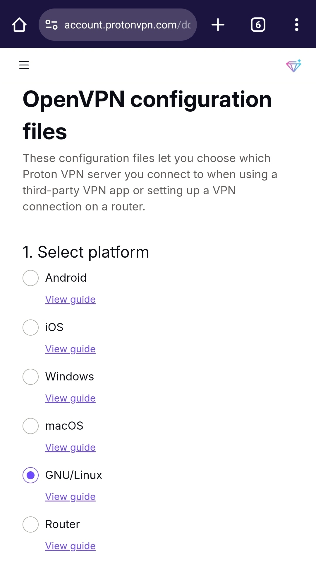 Select OpenVPN configuration file