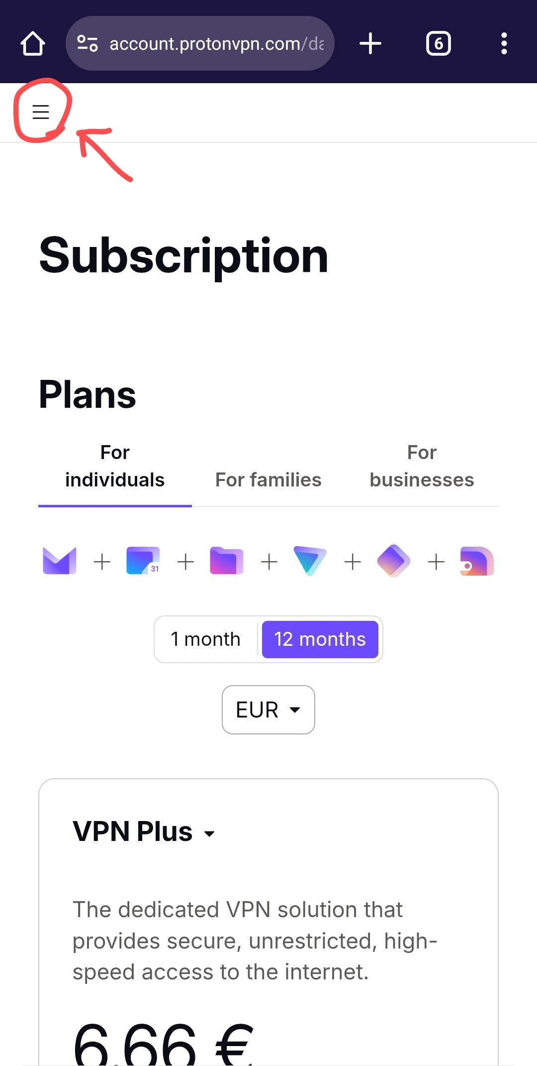 Proton hamburger menu