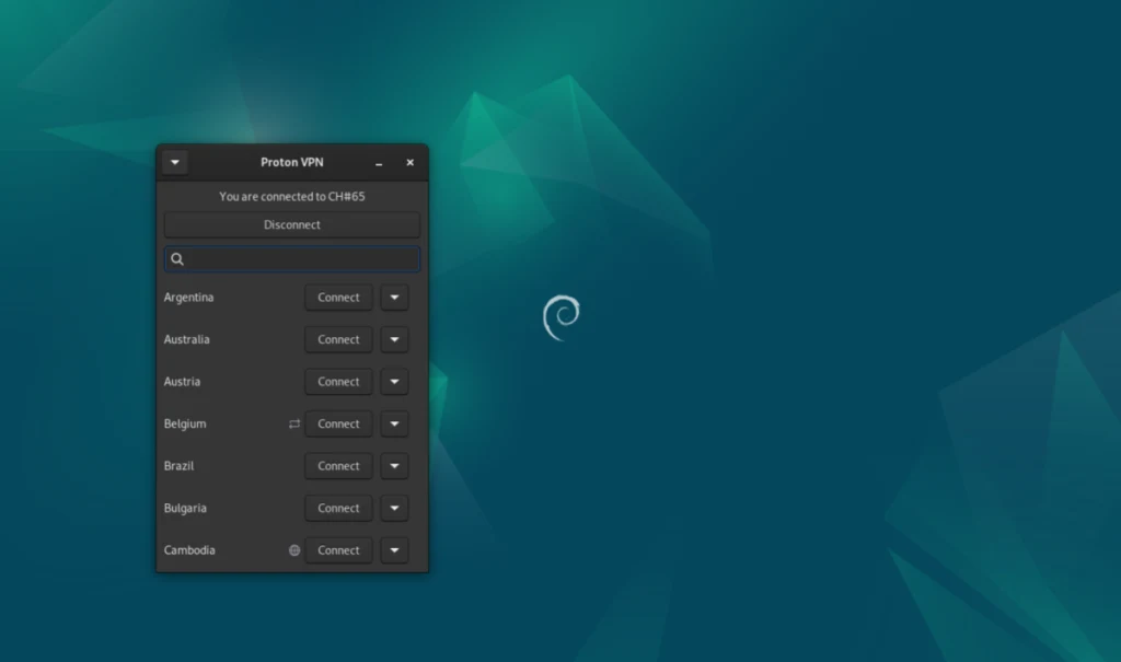 The Proton VPN running on Debian